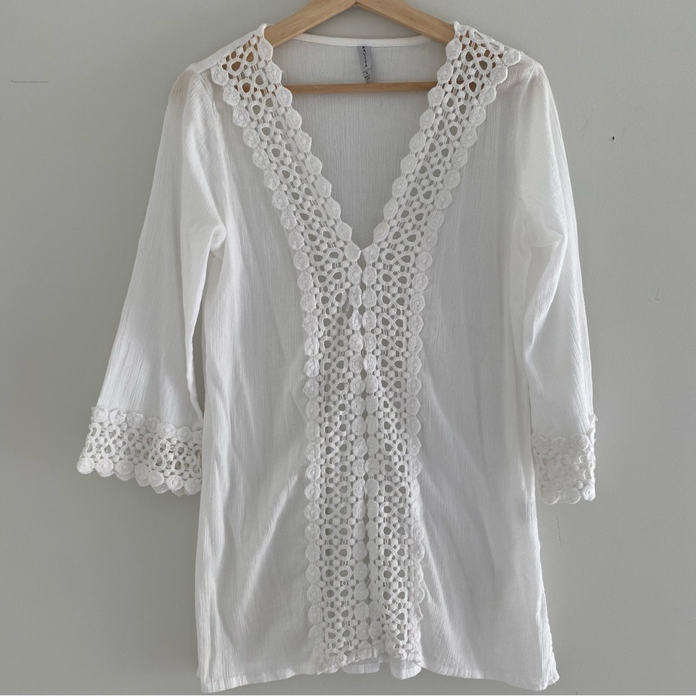 Raviya White Crochet Trim Swim Coverup